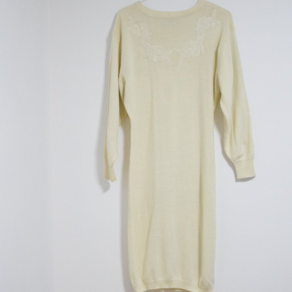 LIZ THOMAS Vintage Cream Knit Sweater Midi Sweater Dress | Size S